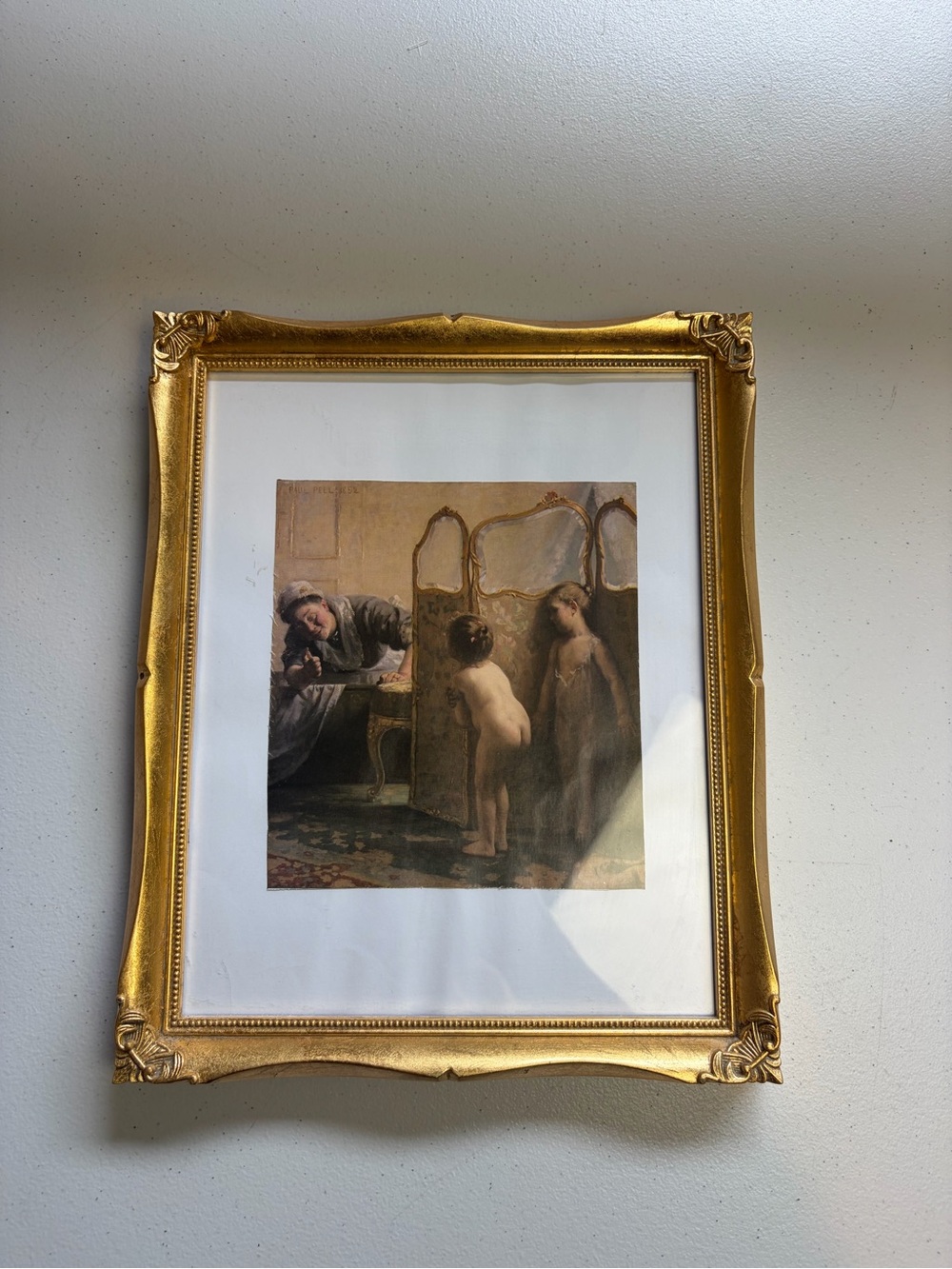 Vintage Gold Gilt Frame Victorian Children Art Print Hollywood Regency Decor